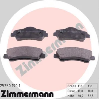 Колодки гальмівні дискові ПЕРЕДН CITROEN C4 CACTUS 1.2 2014-,PEUGEOT 308 II 1.2 1.6 2013- -ua ZIMMERMANN 25250.190.1