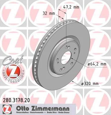 Диск гальмівний Coat Z ZIMMERMANN 280317820 (фото 1)