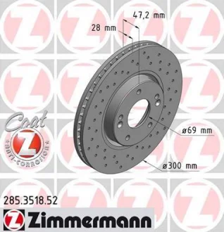 Диск гальмівний ПЕРЕДН SPORT Z HYUNDAI IX35 2.0 10-,SONATA V 2.0-3.3 05-,TUCSON 2.0 2.7 06-;KIA SP ZIMMERMANN 285.3518.52