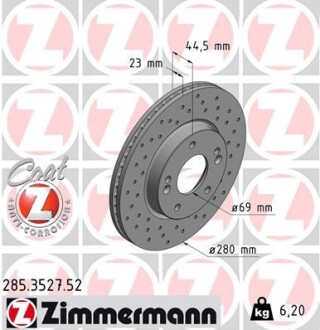 Диск гальмівний ПЕРЕДН SPORT Z HYUNDAY I30 1.4 1.6 1.6CRDI 2010- ZIMMERMANN 285.3527.52