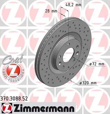 Диск тормозной передний SPORT Z MAZDA CX-7 2.2 2.3 07-,CX-9 3.5 3.7 07- ZIMMERMANN 370.3088.52 (фото 1)