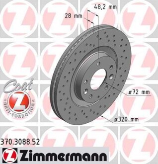 Диск гальмівний ПЕРЕДН SPORT Z MAZDA CX-7 2.2 2.3 07-,CX-9 3.5 3.7 07- ZIMMERMANN 370.3088.52