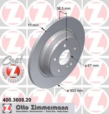 Диск гальмівний ЗАДН MB S-CLASS(W220) 10/98-08/05 ZIMMERMANN 400.3608.20 (фото 1)