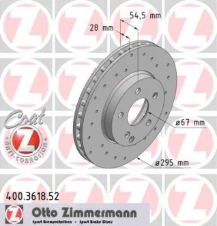 Диск гальмівний ПЕРЕДН SPORT Z MB CLASSE E (W211) E270CDI 2002- ZIMMERMANN 400.3618.52