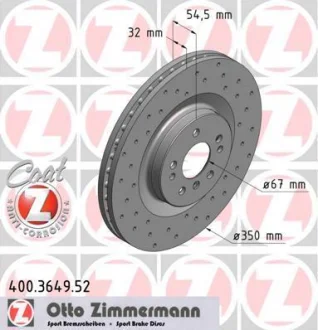 Диск тормозной передний SPORT Z MB GL-CLASS(X164) 09/06- M-CLASS(W164) 07/05- R-CLASS(W251,V251) 01 ZIMMERMANN 400.3649.52