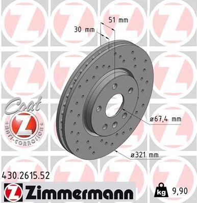 Диск гальмівний ПЕРЕДН SPORT Z OPEL INSIGNIA 1.4-2.8V6 09-;SAAB 9-5 II 1.6T;2.0T;2.0TID;2.0TTID 09 -ua ZIMMERMANN 430.2615.52 (фото 1)