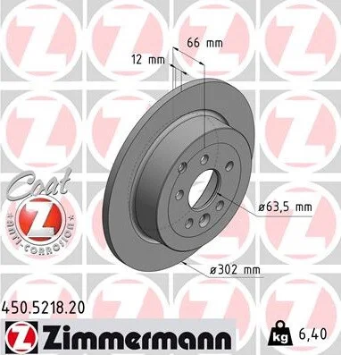 Диск гальмівний ЗАДН LAND ROVER FREELANDER 2.2DT 2006-2014 ZIMMERMANN 450.5218.20 (фото 1)