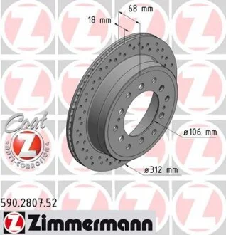 Диск гальмівний ЗАДН SPORT Z TOYOTA LAND C 90/95 2.7-3.4 96-02, 120 2.7-4.0 03-,LAND C PRADO 2.7-4 -ua ZIMMERMANN 590.2807.52