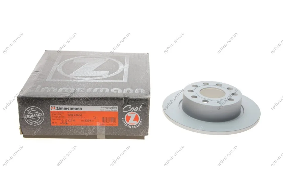 Диск гальмівний (задній) Audi A3//VW Caddy III 04-15/Skoda Octavia III/IV 03- (253x10)(з покр UA63 ZIMMERMANN 600.3234.20 (фото 1)