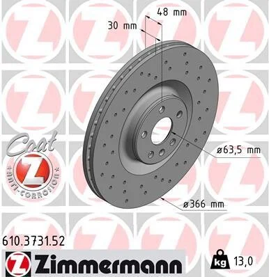 Диск тормозной SPORT Z ВЕНТИЛ-ЫЙ VOLVO XC90 II 2014- ZIMMERMANN 610.3731.52 (фото 1)